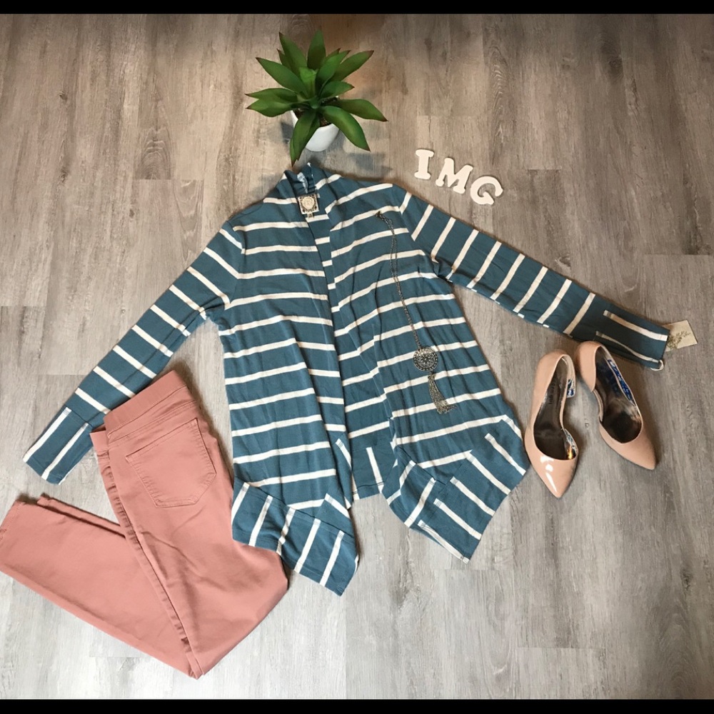 NWT - True Self Striped Light Blue Cardigan